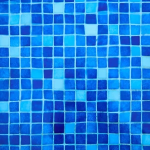 Close-up of a vibrant blue mosaic tile pattern, perfect for design and texture applications.